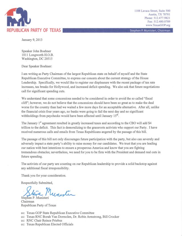 Letter to Boehner